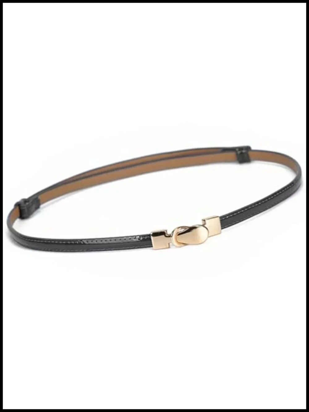 Patent Leather Skinny Belt with Gold Teardrop Buckle